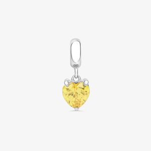 Charm Coração Amarelo Cravejado em Prata 925