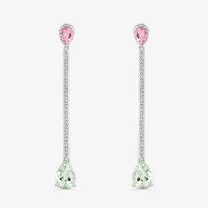 Brinco Longo com Quartzo Rosa, Prasiolita e Safira em Prata 925