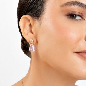 Brinco Orgânico Duplo com Diamante e Rose de France em Ouro Amarelo 18k