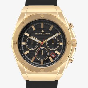 Relógio Monte Carlo Masculino em Aço Dourado com Pulseira de Silicone Preto