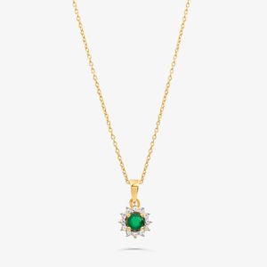 Colar Floral com Ágata Verde e Topázio em Prata 925 com Banho de Ouro Amarelo 18k