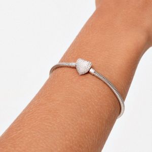 Pulseira Maleável Em Prata 925 Com Fecho Coração Com Zircônia - 16.5 cm