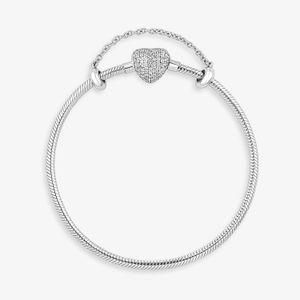 Pulseira Maleável em Prata 925 com Fecho Coração Cravejada - 18 cm