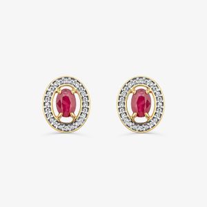 Brinco Stud com Rubi e Diamantes em Ouro Amarelo 18k