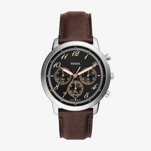 Relógio Fossil Cronógrafo Masculino em Couro Marrom e Mostrador Preto FS6024/0KN