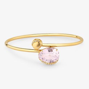 Pulseira com Diamante e Rose de France em Ouro Amarelo 18k - 18cm