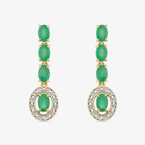 Brinco Longo com Esmeralda e Diamantes em Ouro Amarelo 18k