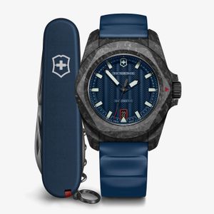 Relógio Victorinox Masculino I.N.O.X. Automatic com Caixa de Carbono em Silicone Azul e Canivete