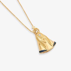 Pingente Nossa Senhora Aparecida com Diamante e Safira Azul em Ouro Amarelo 18k