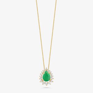 Pingente em Gota com Esmeralda e Diamantes em Ouro Amarelo 18k