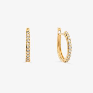 Brinco Argola Com 17 Pontos de Diamantes em Ouro Amarelo 18k - 8 mm