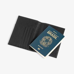 Porta-Passaporte em Couro Preto