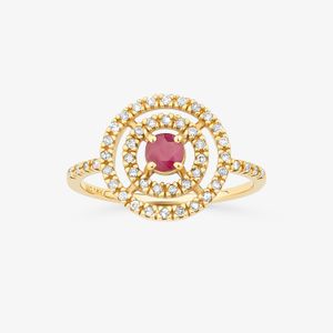Anel  Maxi com  Rubi  e Diamantes em Ouro Amarelo 18K