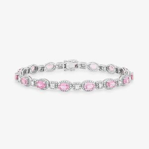 Pulseira com Safira Rosa e Diamantes em Ouro Branco 18k - 19 cm