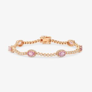 Pulseira com Safira Rosa e Diamante em Ouro Rosé 18k - 17 cm