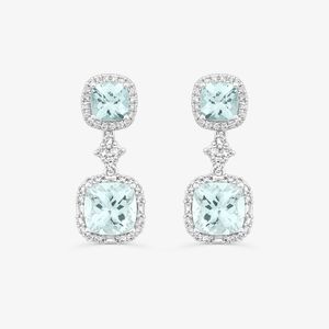 Brinco com Água Marinha e Diamantes em Ouro Branco 18k