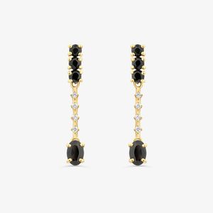 Brinco em Ouro Amarelo com Diamante e Quartzo Negro