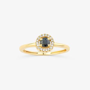 Anel com Safira e Diamantes em Ouro Amarelo 18k