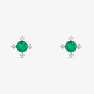 Brinco Floral com Topázio e Ágata Verde em Prata 925
