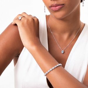 Pulseira com Topázio Azul e Topázio em Prata 925 - 19 cm
