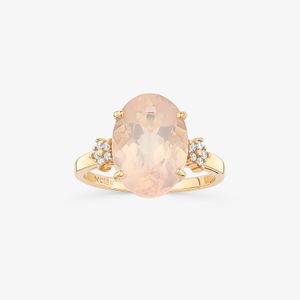 Anel Cocktail com Quartzo Rosa e Diamantes em Ouro Rosé 18K