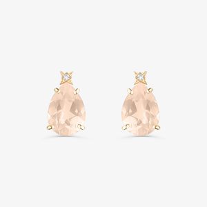 Brinco Stud com Quartzo Rosa e Diamantes em Ouro Rosé 18K