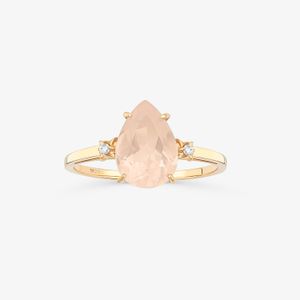 Anel Gota com Quartzo Rosa e Diamantes em Ouro Rosé 18K