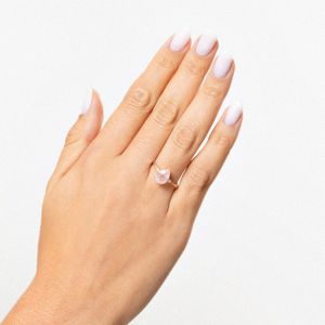 Anel Gota com Quartzo Rosa e Diamantes em Ouro Rosé 18K