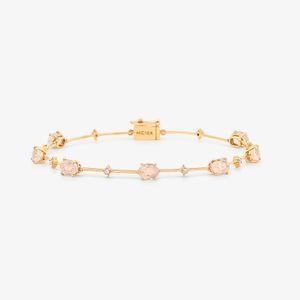 Pulseira Articulada com Quartzo Rosa e Diamantes em Ouro Rosé 18K