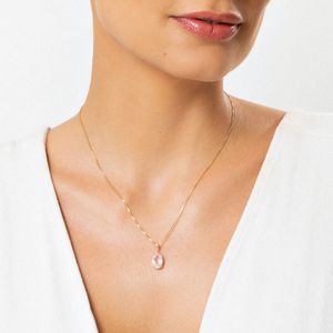 Pingente com Quartzo Rosa e Diamantes em Ouro Rosé 18K