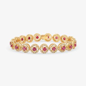 Pulseira com Rubi e Diamantes em Ouro Amarelo 18K - 19 cm