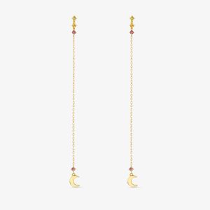 Brinco em Ouro Amarelo com Rodolita, Safira Amarela, Safira Laranja
