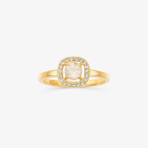 Anel com Quartzo Rosa e Topázio em Prata 925 com Banho de Ouro Amarelo 18k