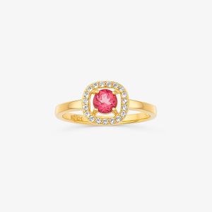 Anel com Topázio Rosa e Topázio em Prata 925 com Banho de Ouro Amarelo 18k