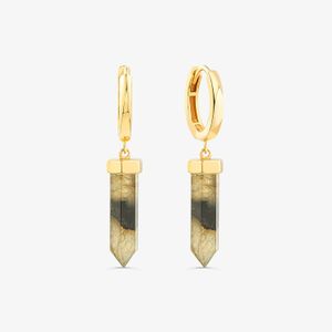 Argola Luz com Labradorita em Prata 925 com Banho de Ouro Amarelo 18k