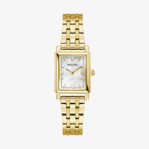 Relógio Bulova Retangular Feminino em Aço Dourado com Madrepérola 97L177