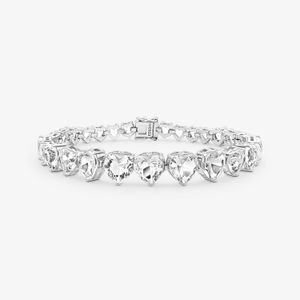 Pulseira Corações Cravejado em Prata 925 - 17cm