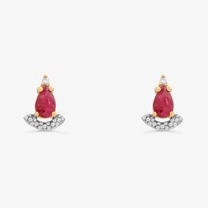 Brinco em Gota com Rubi e Diamantes em Ouro Amarelo 18k