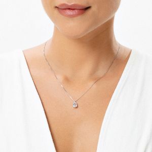 Pingente Gota com Agua Marinha em Ouro Branco 18k