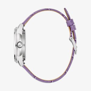 Relogio Bulova Automático Feminino em Couro Lilás com Madrepérola e Lente de Safira 96L339N