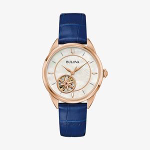 Relogio Bulova Automático Sutton Feminino em Couro Azul com Madrepérola e Lente de Safira 97L180N