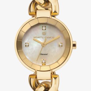 Relógio Monte Carlo Feminino Edição Comemorativa com Diamantes e Madrepérola em Aço Dourado