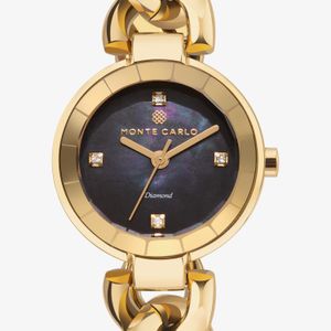 Relógio Monte Carlo Feminino Edição Comemorativa com Diamantes e Madrepérola em Aço Dourado