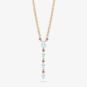Colar Gravata com Topázio Azul e Iolita em Prata 925 com Banho de Ouro Rosé 18k
