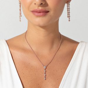 Colar Gravata com Topázio Azul e Iolita em Prata 925 com Banho de Ouro Rosé 18k