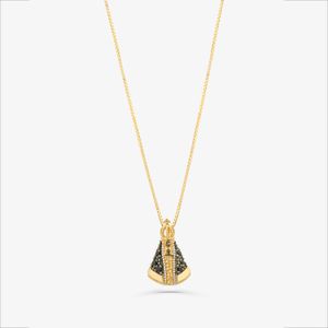 Pingente Nossa Senhora Aparecida com Safira Negra em Ouro Amarelo 18k