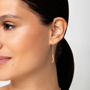 Brinco Longo Curvas com Topázio em Prata 925 com Banho de Ouro Amarelo 18k