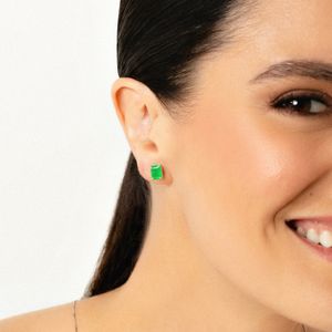 Brinco Retangular com Quartzo Verde em Prata 925