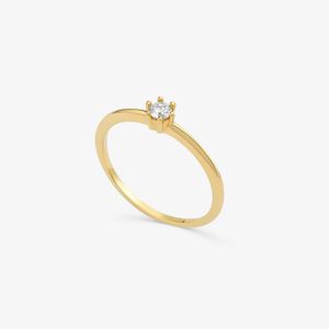 Anel Solitário com 10 Pontos de Diamantes em Ouro Amarelo 18k